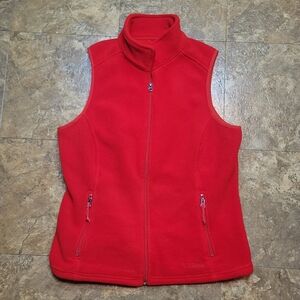 L.L. Bean Fleece Vest Womens Medium M Orange Full Zip Mock Neck Outdoor